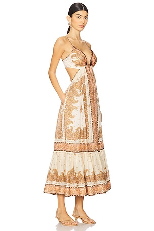 Zimmermann Maxine Plunge Maxi Dress in Beige