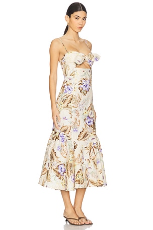 Zimmermann Coco Tie Front Midi Dress in Cream