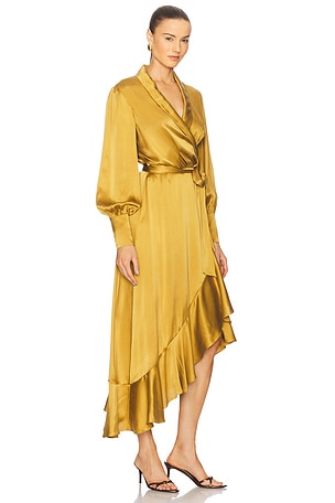 Zimmermann Silk Wrap Midi Dress in Yellow
