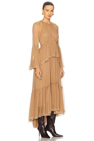 Zimmermann Peplum Flutter Dress in Brown