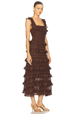 Zimmermann Lace Frill Midi Dress en Chocolat