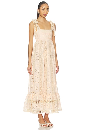 Zimmermann Awaken Textured Stripe Maxi Dress in Peach. Size 3 / L. Also