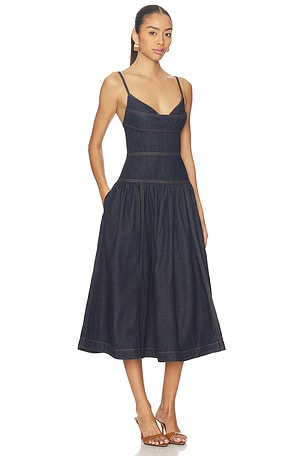 Zimmermann Denim Sleeveless Midi Dress in Navy. Size 3 / L. Also