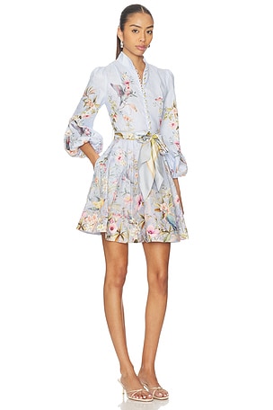 Zimmermann Rebellion Button Mini Dress in Blue