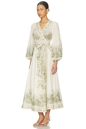 Zimmermann Wanderlust Wrap Midi Dress in Beige