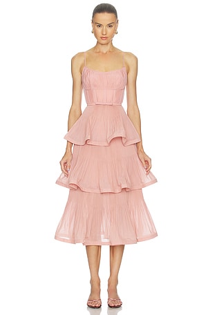 Pleated Tiered Midi Dress Zimmermann