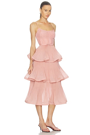 Zimmermann Pleated Tiered Midi Dress in Rose