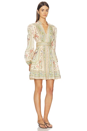 Zimmermann Roselight Plunge Mini Dress in Tan