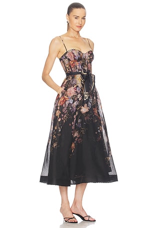 Zimmermann Valiant Corset Picnic Dress in Black