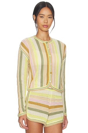 Zimmermann Indra Stripe Crochet Cardigan in Pink,Brown