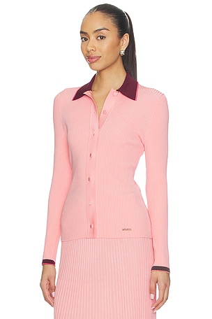 Zimmermann Contrast Rib Cardigan in Pink