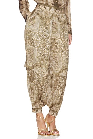 Zimmermann Luna Satin Harem Pant in Olive