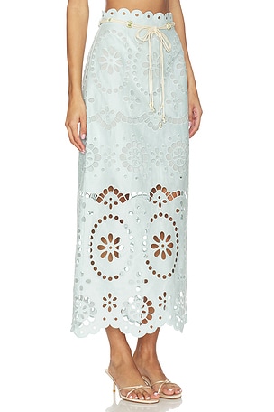 Zimmermann Awaken Embroidered Skirt in Mint. Size 3 / L. Also