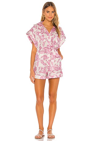Zimmermann Bells Roll Cuff Playsuit in Pink Tropical REVOLVE