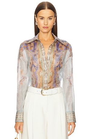 Petite Eden Body Shirt in Blue Paisley Zimmermann