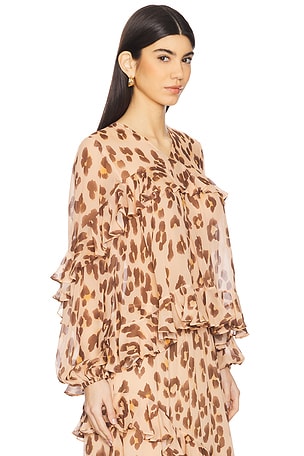 Zimmermann Illuminate V Neck Flutter Top in Nude,Brown