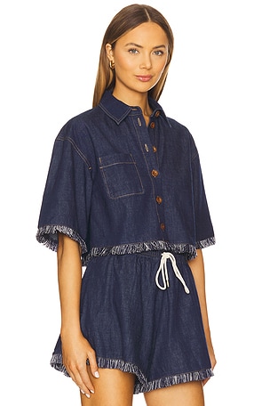 Zimmermann Rhiannon Fringe Denim Shirt in Blue