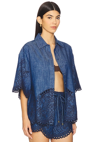Zimmermann Coco Embroidered Denim Shirt in Blue