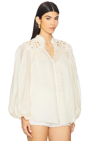 Zimmermann Coco Embroidered Blouse in Cream