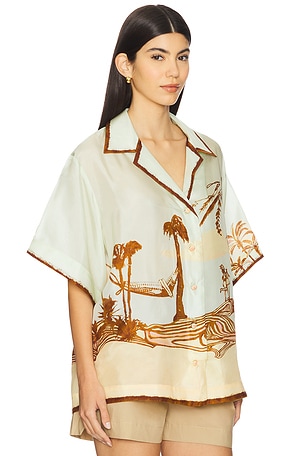 Zimmermann Coco Short Sleeve Shirt in Mint,Brown