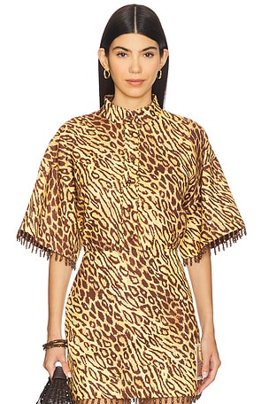 Zimmermann Coco Beaded Fringe Shirt in Brown