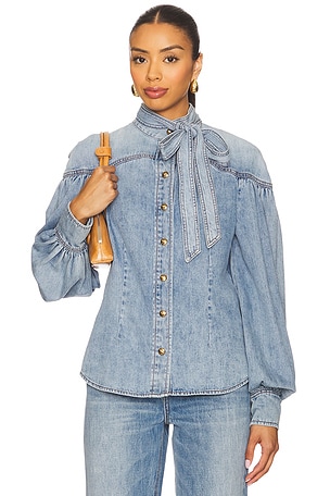 Denim Tie Neck Blouse Zimmermann