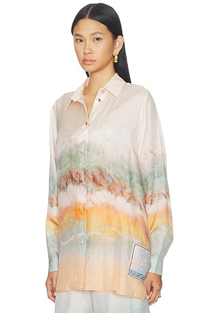 Zimmermann Daylight Relaxed Shirt in Peach. Size 3 / L. Also