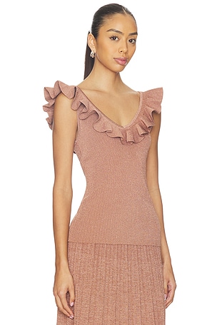 Zimmermann Wanderlust Metallic Frill Top in Coral