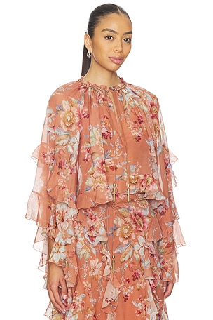 Zimmermann Awaken Ruffle Blouse in Coral