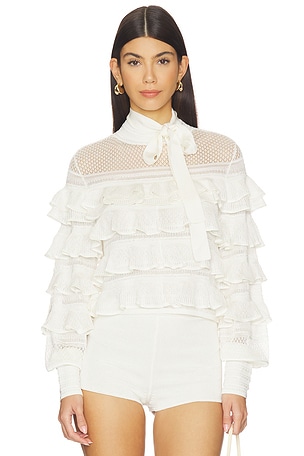 Luna Lace Frill Tie Neck Top Zimmermann