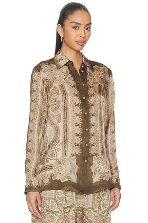 Zimmermann Luna Satin Shirt in Olive