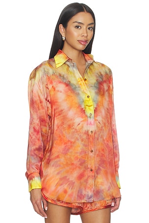 Zimmermann Alchemy Relaxed Satin Shirt in Orange. Size 3 / L. Also