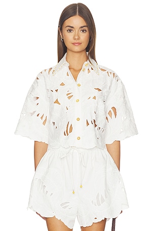 Mahon Embroidered Crop Shirt Zimmermann