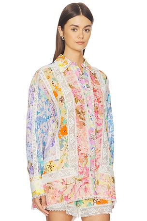 Zimmermann Solstice Spliced Shirt in Blue,Orange