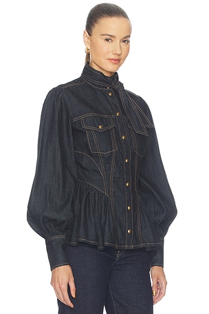 Zimmermann Denim Fitted Shirt in Navy. Size 0 / XS. Also
