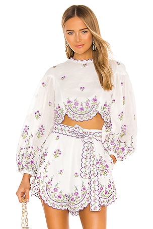 Zimmermann Poppy Floral Crop Top in Lilac Embroidery | REVOLVE
