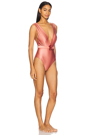 Zimmermann Lucky Plunge Flower One Piece Swimsuit in Blush
