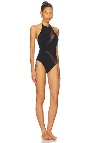 Zimmermann Wanderlust Spliced Mesh One Piece Swimsuit in Black