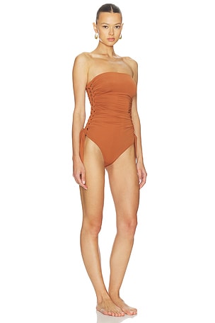 Zimmermann Daylight Braided Gathered One Piece Swimsuit in Burnt Orange. Size 2 / M. Also