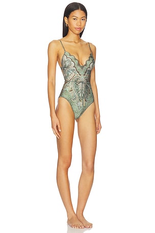 Zimmermann Wanderlust Scallop One Piece Swimsuit in Mint