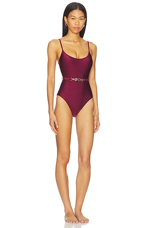 Zimmermann Awaken Belted Scoop One Piece Swimsuit in Burgundy