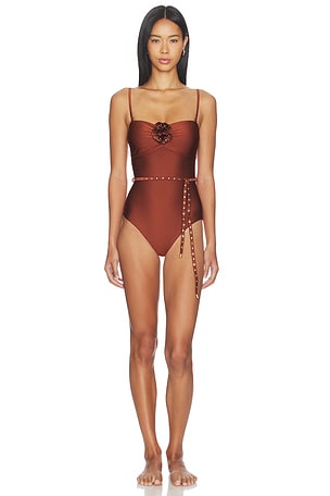Zimmermann Indra Studded Flower One Piece in Tan