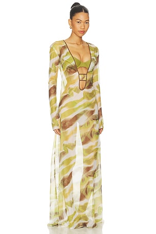 Zuleyha Kuru Lyris Dress in Green,Brown