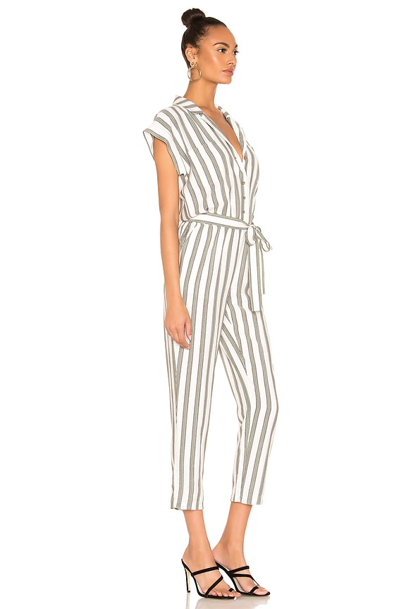 view 2 of 3 Button Front Regancy Stripe Jumpsuit in Sage Vine