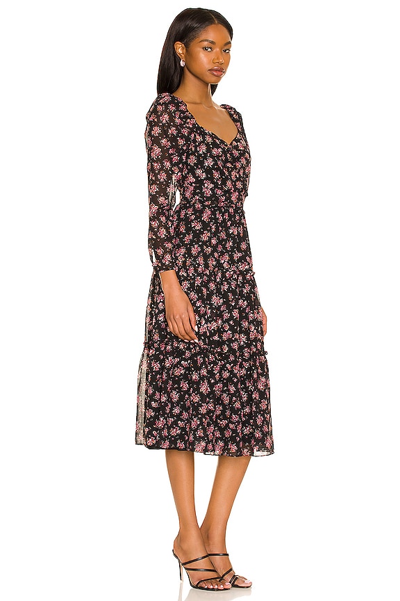 view 2 of 4 VESTIDO MIDI LONG SLEEVE in Gold Foil Floral Chiffon