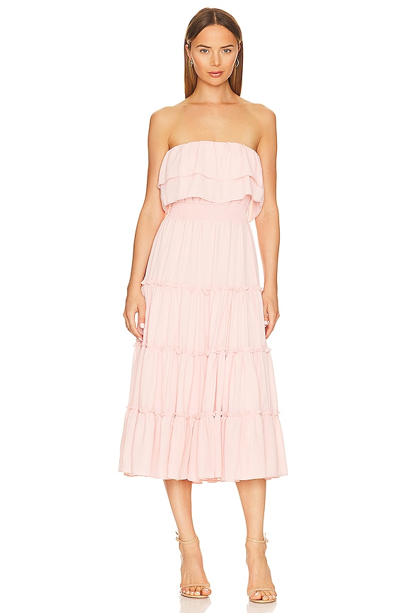 1. STATE Strapless Ruffle Tiered Maxi Dress in Peachskin | REVOLVE