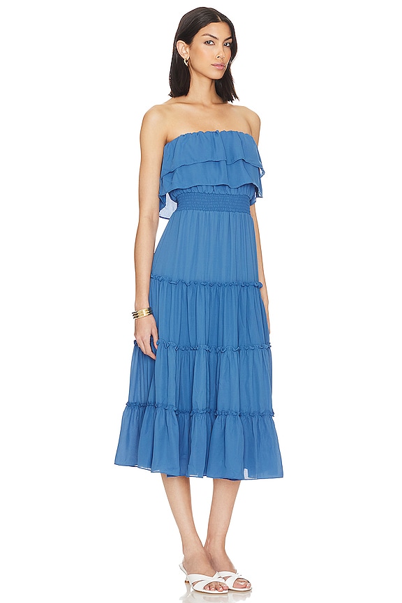 view 2 of 3 ROBE-BUSTIER MAXI VOLANTS ET FRONCES in Capri Blue