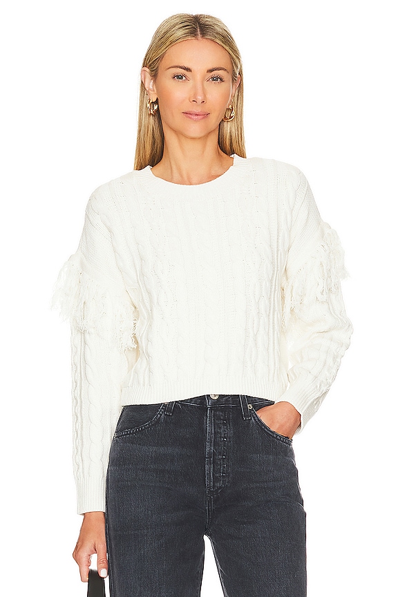 view 1 of 4 Fringe Sleeve Cable Sweater in Antique White