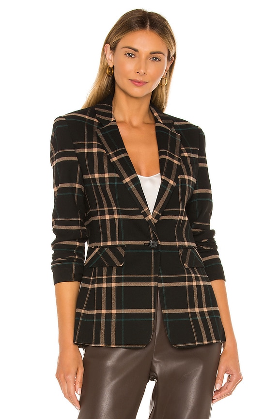view 2 of 5 One Button Dynamite Plaid Blazer in Rich Black