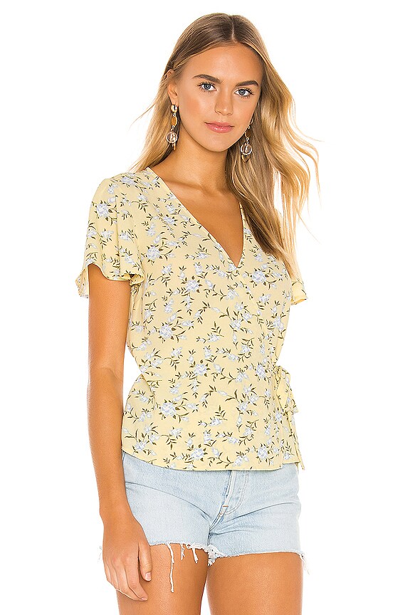 view 2 of 4 Short Sleeve Wrap Front Blossom Cluster Blouse in Honeysuckle